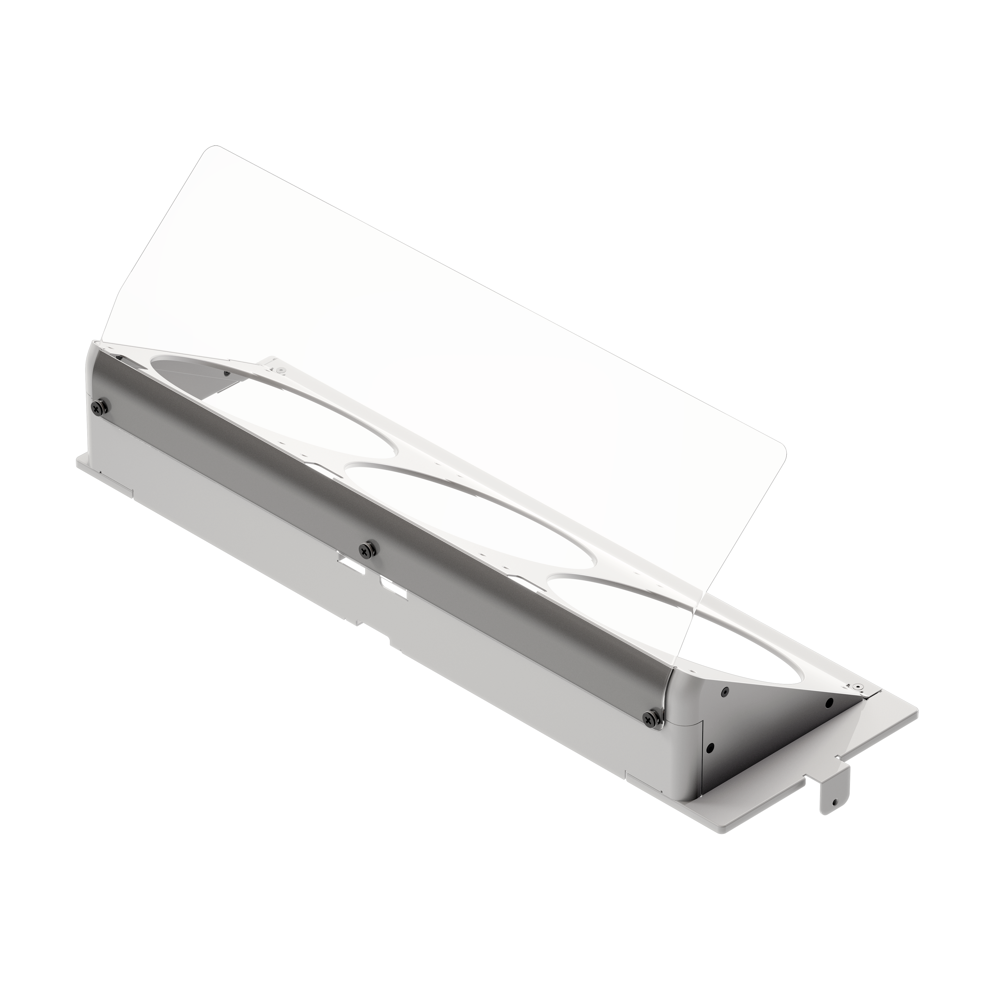 Back view of white angled Bottom Fan Bracket on transparent background